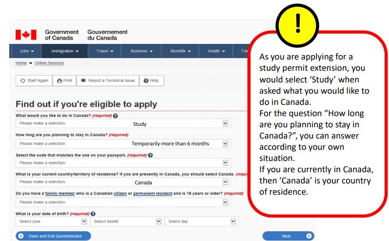 extend canada study permit eligible form
